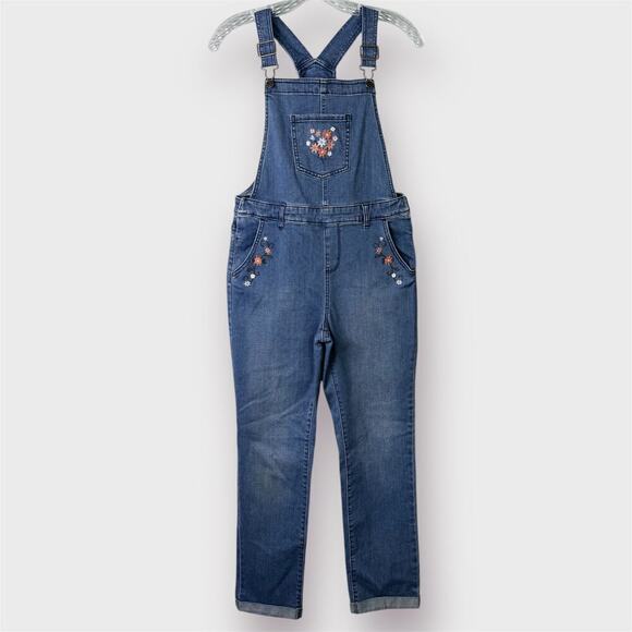 Gymboree Embroidered Floral Overalls Western Skies Blue Denim Girl's Size 12 - Picture 1 of 11
